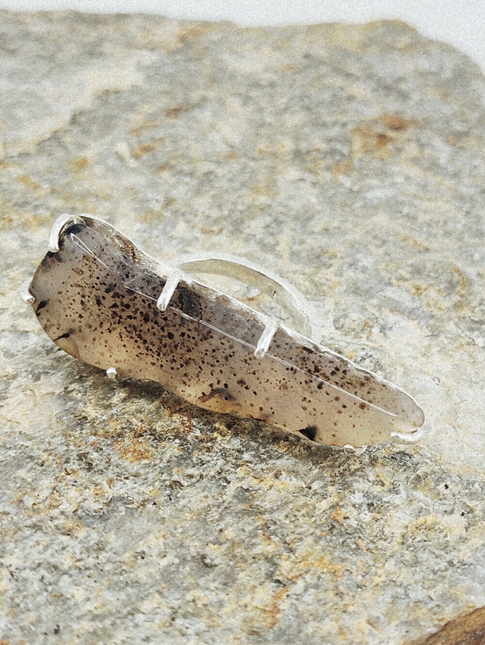 DENDRITIC GEMSTONE RING STATEMENT DESIGN HANDMADE RECYCLED STERLING SILVER 7.5 - Picture 4 of 16